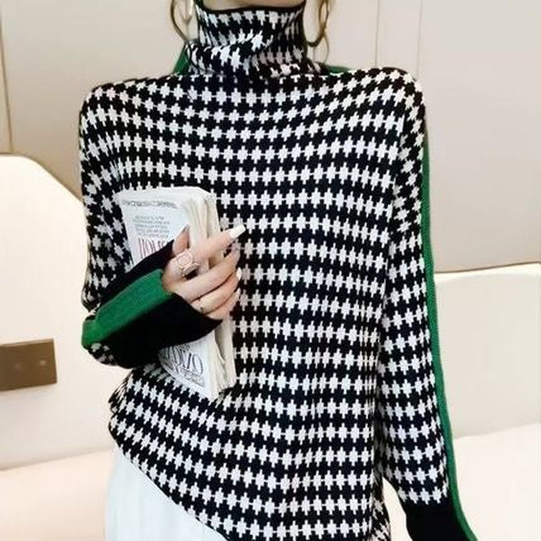 Elle&Vire® - Elegante trui met zwart-wit ruitpatroon