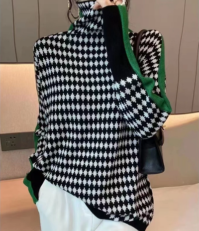 Elle&Vire® - Elegante trui met zwart-wit ruitpatroon